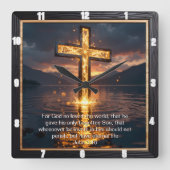 Eternal Promise The Cross Veined Water John 3:16 Quadratische Wanduhr (Vorderseite)