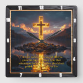 Eternal Promise The Cross Water Shore John 3:16  Quadratische Wanduhr (Vorderseite)