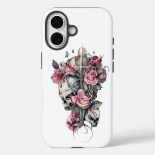 "Eternale Kante: Kreuz, Schädel und Rose - Tough i iPhone 16 Hülle