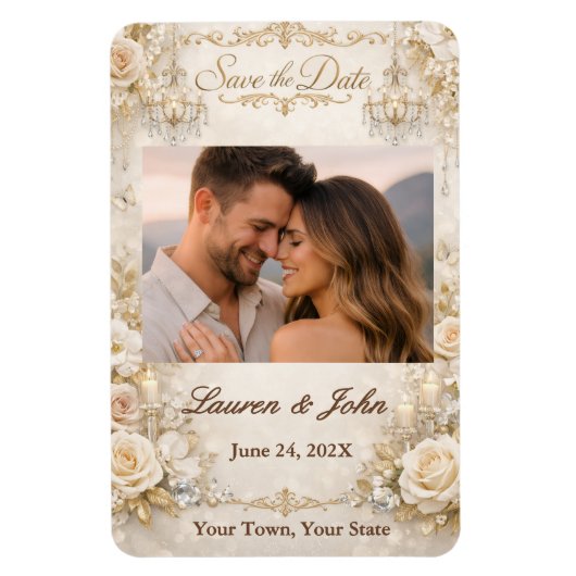 Eternally Elegant Photo Save Date Wedding Magnet (Vertikal)