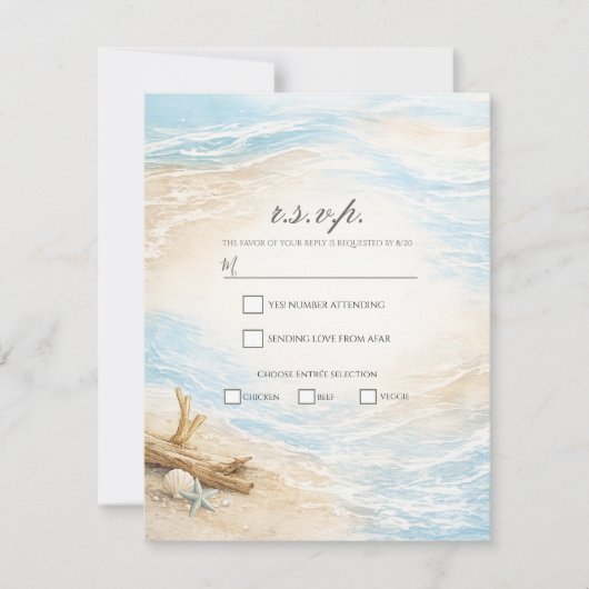 Eterntal Tides Coastal Watercolor Beach RSVP Einladung (Vorderseite)