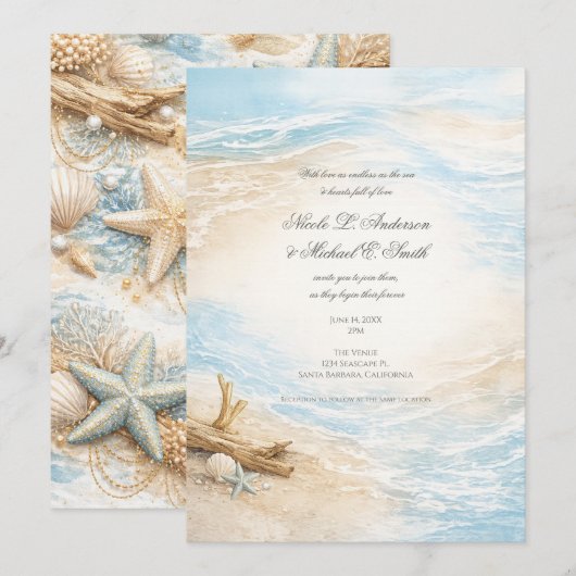 Eterntal Tides Coastal Watercolor Beach Wedding Einladung (Vorne/Hinten)