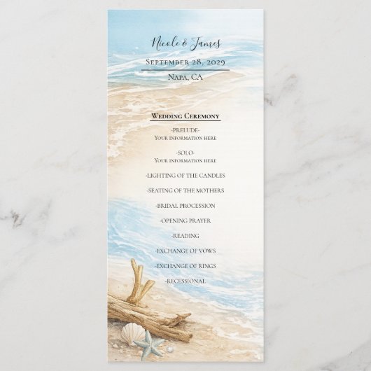 Eterntal Tides Coastal Watercolor Beach Wedding Menükarte (Vorderseite)