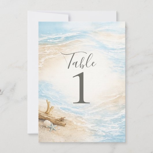 Eterntal Tides Coastal Watercolor Table Number Einladung (Vorderseite)