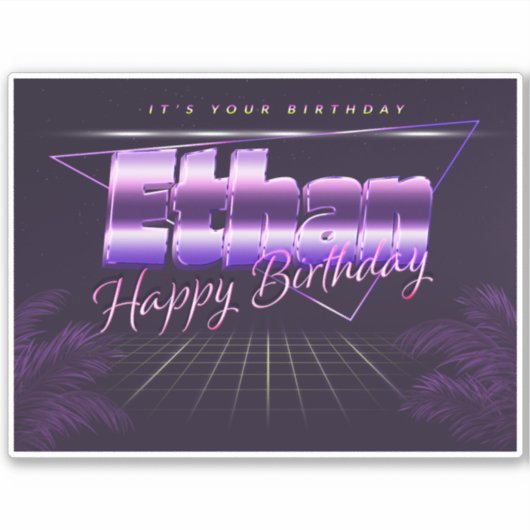 Ethan Name Vorname lila retro Sticker Geburtstag (Vorderseite)
