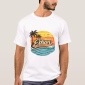 Ethan Retro-Sonnenuntergangs-Name-Design T-Shirt (Vorderseite)