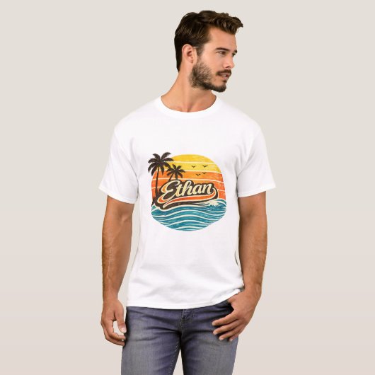 Ethan Retro-Sonnenuntergangs-Name-Design T-Shirt (Vorne ganz)