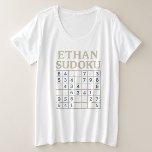 ETHAN Sudoku-Rätsel – Benutzerdefiniertes Logikgit Große Größe T-Shirt (Design vorne)