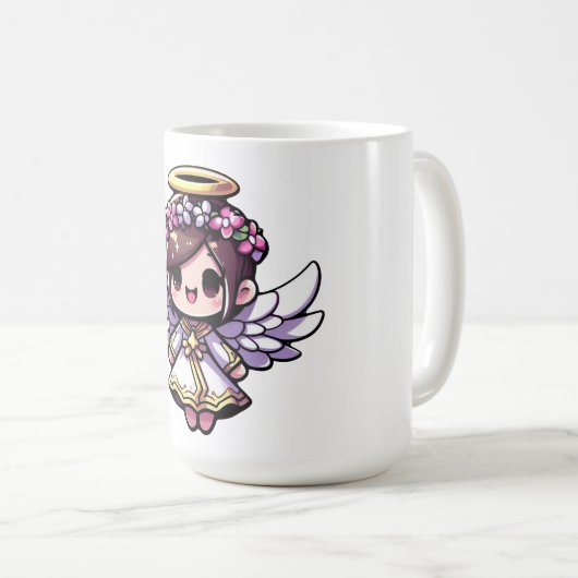 Ethereal Angelic Chibi - Engel, Halo, Blume Kaffeetasse (VorderseiteRechts)