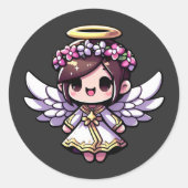 Ethereal Angelic Chibi - Engel, Halo, Blume Runder Aufkleber (Vorderseite)
