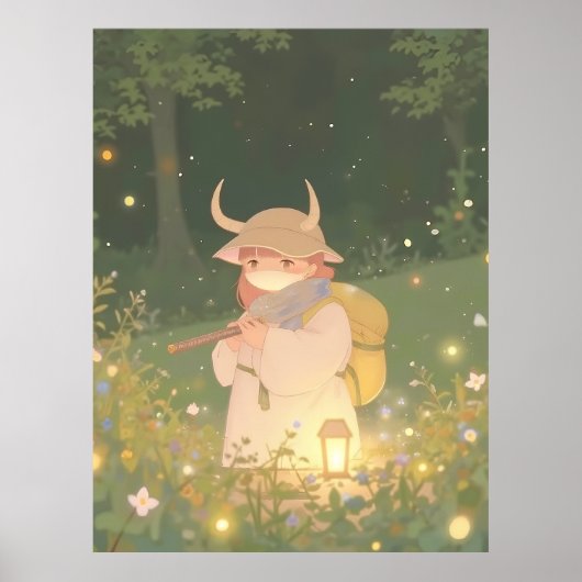 Ethereal Anime Girl mit Hörnern auf Whimsical Mead Poster (Vorne)