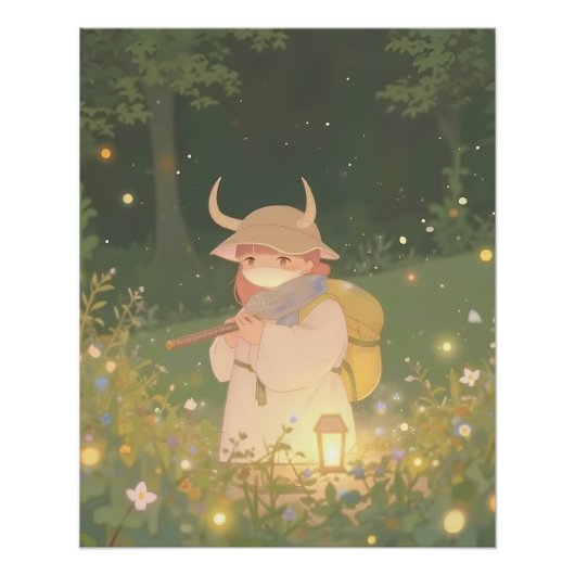 Ethereal Anime Girl mit Hörnern auf Whimsical Mead Poster (Vorderseite)