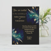 Ethereal aquamarin-blaue Goldfederhochzeit Einladung (Stehend Vorderseite)