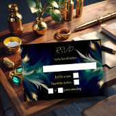 Ethereal aquamarin-blaue Goldfederhochzeit RSVP Karte