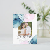 Ethereal Aquamarin rosa Elegant Save the Date Inky (Stehend Vorderseite)