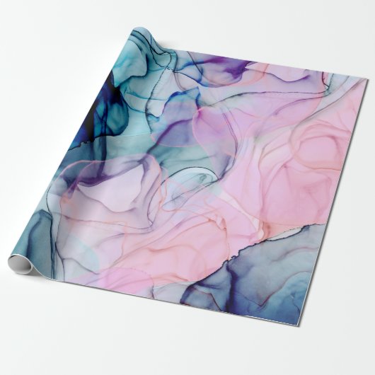 Ethereal Aquamarin & rosa Inky Glamour Geburtstags Geschenkpapier (Ungerollt)