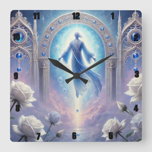 Ethereal Archway White Roses Quadratische Wanduhr (Vorderseite)