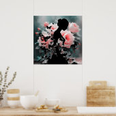 Ethereal Art Ballerina & Butterfliegen Schwarz/Ros Poster (Küche)