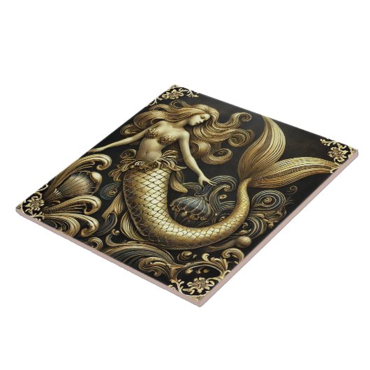 Ethereal Baroque Golden Mermaid Fliese (Seite)