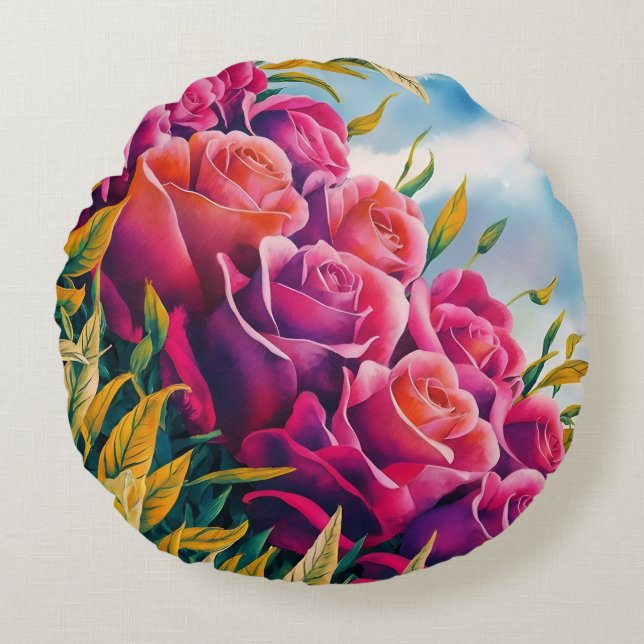 Ethereal Bloom: Abstrakte Rose Rundes Kissen (Vorderseite)