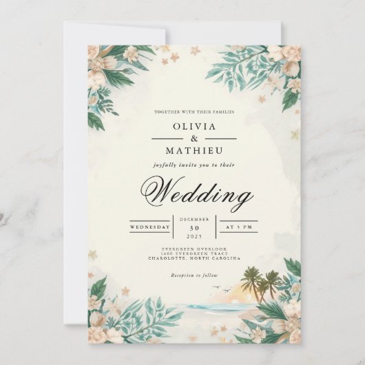 Ethereal Bloom Beach Romance Wedding Einladung (Vorderseite)