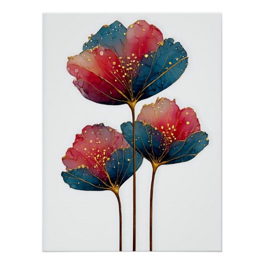 Ethereal Bloom: Crimson & Cobalt Petals Poster (Vorderseite)