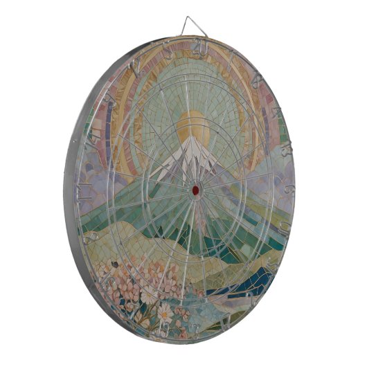 Ethereal Bloom: Pastel Mosaic Volcano in Spring Dartscheibe (Vorderseite Links)