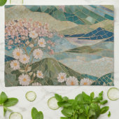 Ethereal Bloom: Pastel Mosaic Volcano in Spring Geschirrtuch (Gefaltet)
