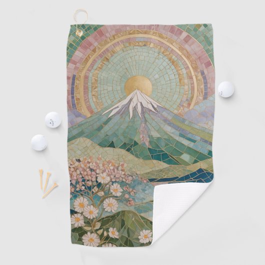 Ethereal Bloom: Pastel Mosaic Volcano in Spring Golfhandtuch (Insitu)