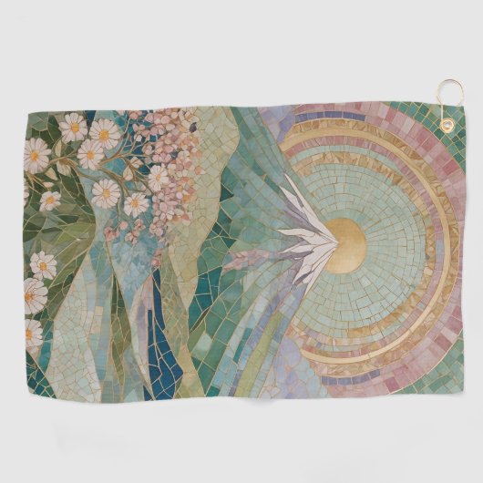 Ethereal Bloom: Pastel Mosaic Volcano in Spring Golfhandtuch (Horizontal)