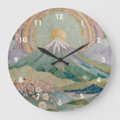 Ethereal Bloom: Pastel Mosaic Volcano in Spring Große Wanduhr (Vorderseite)