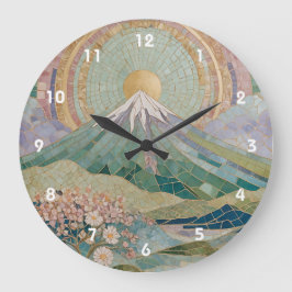 Ethereal Bloom: Pastel Mosaic Volcano in Spring Große Wanduhr