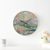 Ethereal Bloom: Pastel Mosaic Volcano in Spring Große Wanduhr (Zuhause)