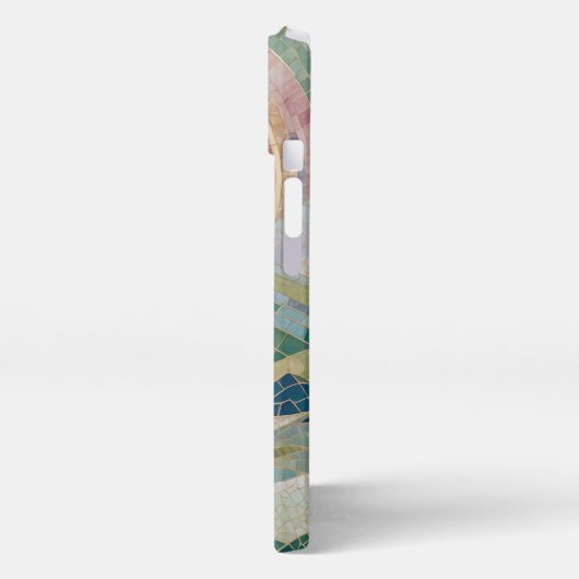 Ethereal Bloom: Pastel Mosaic Volcano in Spring iPhone Hülle (Linke Seite)