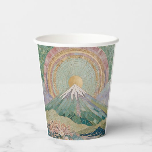 Ethereal Bloom: Pastel Mosaic Volcano in Spring Pappbecher (Rückseite)