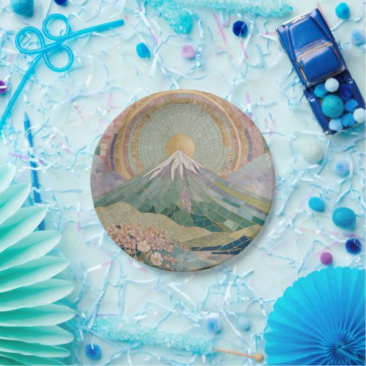 Ethereal Bloom: Pastel Mosaic Volcano in Spring Pappteller (Party)
