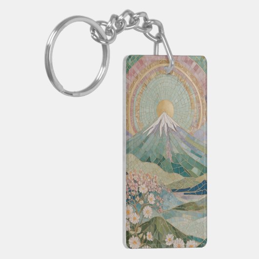 Ethereal Bloom: Pastel Mosaic Volcano in Spring Schlüsselanhänger (Vorderseite links)