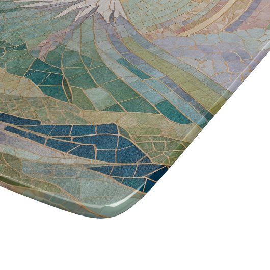 Ethereal Bloom: Pastel Mosaic Volcano in Spring Schneidebrett (Ecke)