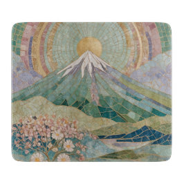Ethereal Bloom: Pastel Mosaic Volcano in Spring Schneidebrett