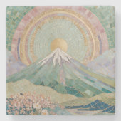 Ethereal Bloom: Pastel Mosaic Volcano in Spring Steinuntersetzer (Vorderseite)