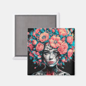 Ethereal Blossoms: Surreal Portrait in Ink and Wat Magnet (Vorderseite/Rückseite)