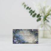 Ethereal Blue and Purple Floral Border Gold Frame Visitenkarte (Stehend Vorderseite)