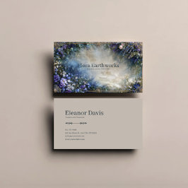Ethereal Blue and Purple Floral Border Gold Frame Visitenkarte