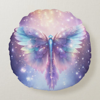 Ethereal Blue Angel Wings Lumineszenz Rundes Kissen