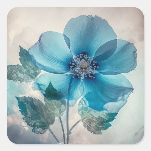 Ethereal Blue Blossom Quadratischer Aufkleber (Vorderseite)