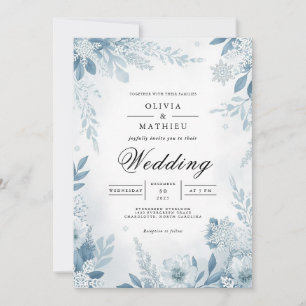 Ethereal Blue Blossom Winter Wedding Einladung
