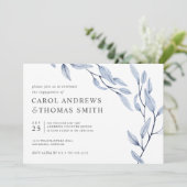 Ethereal Blue | Chic Botanic Engagement Party Einladung (Stehend Vorderseite)