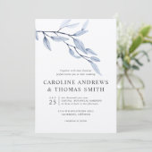 Ethereal Blue | Chic Botanical Blätter Hochzeit Einladung (Stehend Vorderseite)