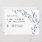 Ethereal Blue | Chic Botanical Blätter Hochzeit Einladung (Vorderseite)