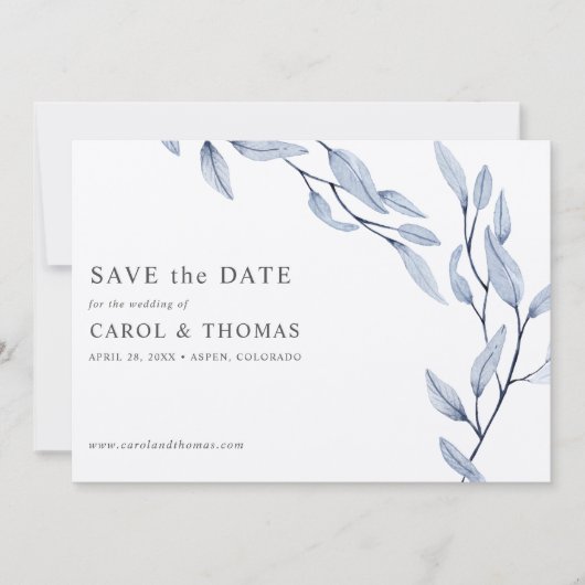 Ethereal Blue | chic botanisch Save the Date Einladung (Vorderseite)